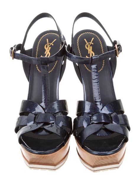 ysl black wedge sandals|yves saint laurent tribute sandals.